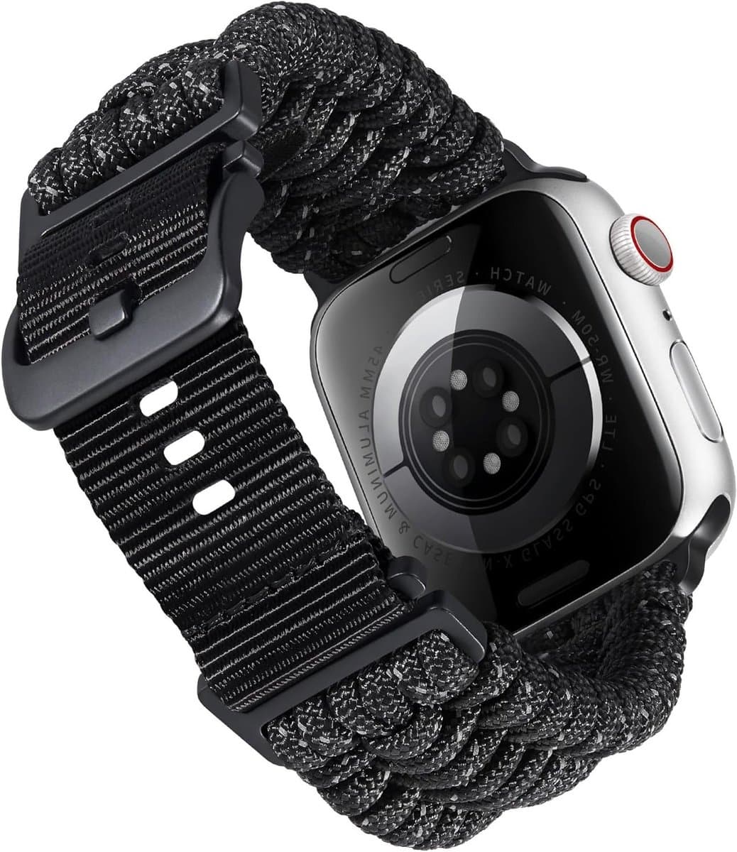 Militaire Vervangband van Gevlochten Paracord voor Apple Watch 49mm 46mm 45mm 44mm 42mm, Geschikt voor Ultra, Series 11/10/9/8/7/SE2/SE/6/5/4/3/2/1, Duurzaam en Comfortabel