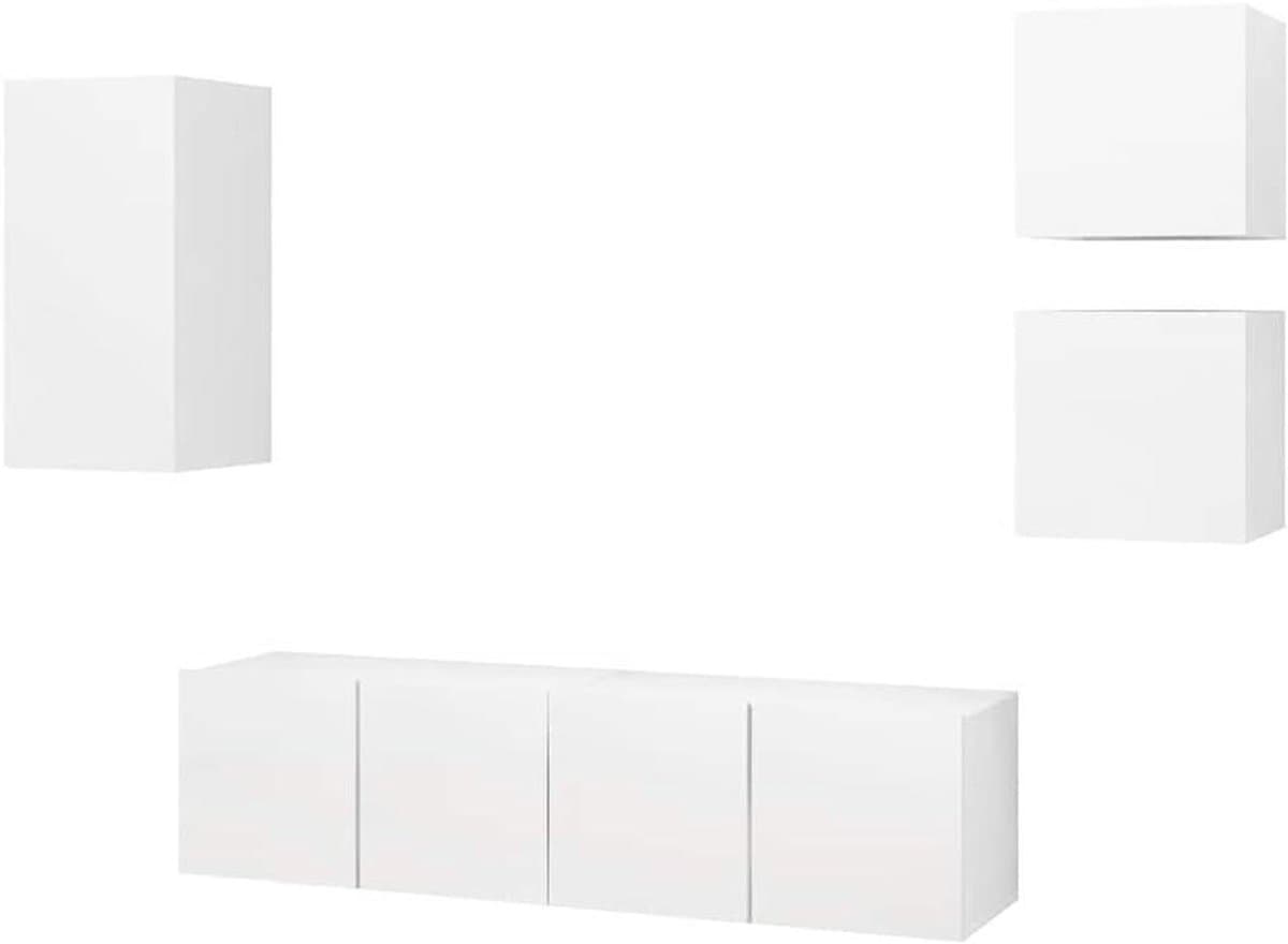 TV meubel set - Wandmeubel Multimedia - Opbergen Entertainment - Veel Opbergruimte - 60 cm Breed - Wit