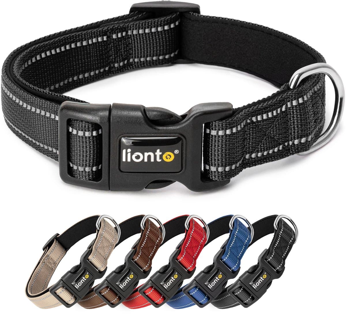 lionto reflecterende hondenhalsband, verstelbaar 45-70 cm XL zwart