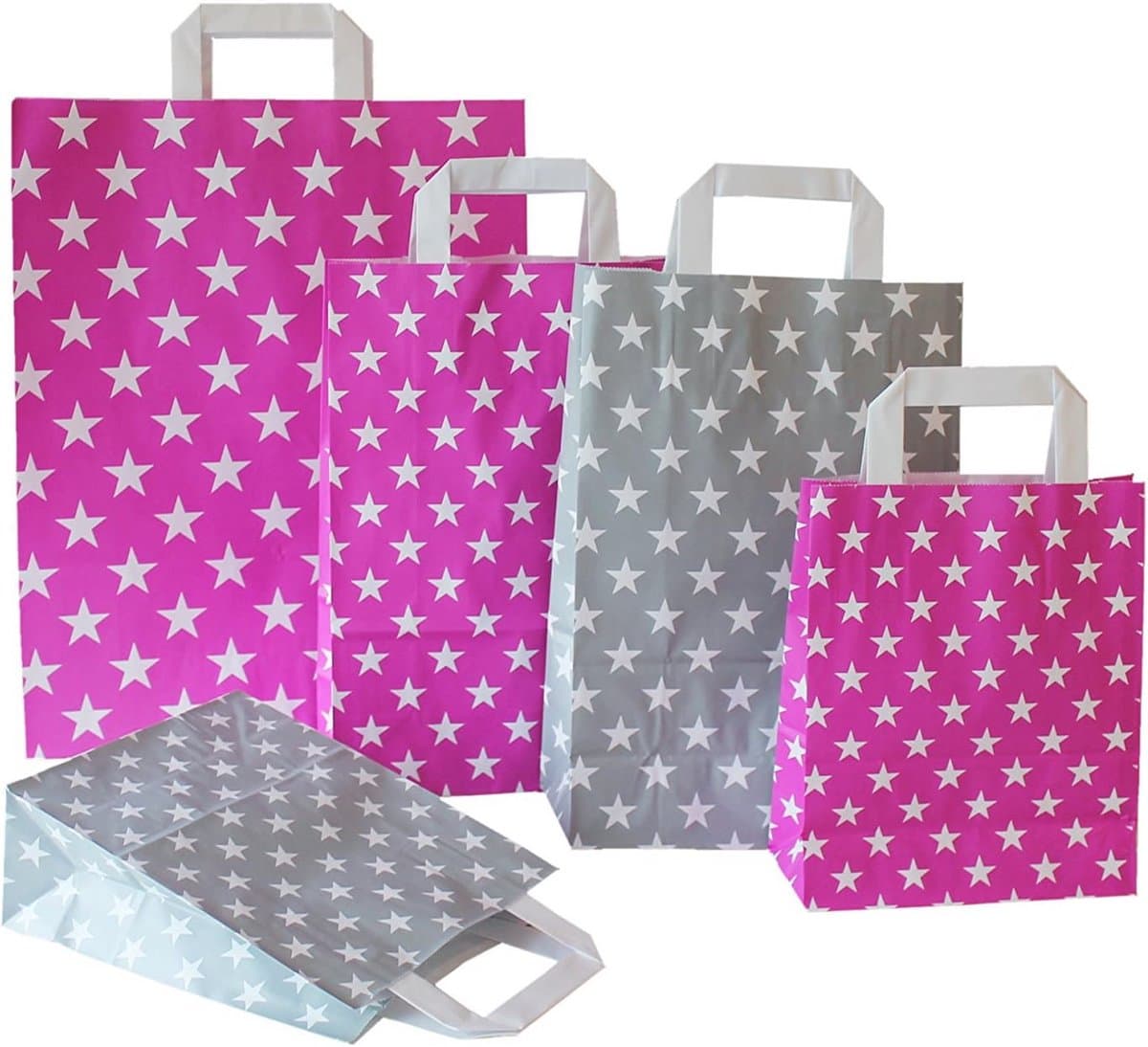 Papieren Draagtassen met Platte Hengsels Roze Sterren Print