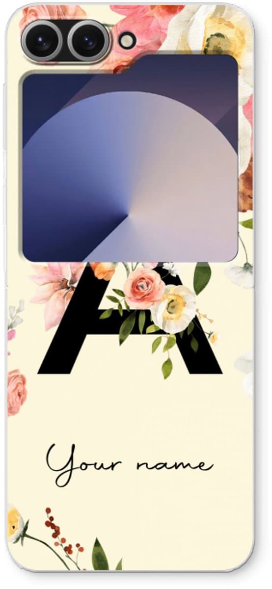 Gepersonaliseerd - Case Company® - Hoesje geschikt voor Samsung Galaxy Z Flip6 hoesje - Flirty Flowers Monogram - Soft Cover Telefoonhoesje - Bescherming aan alle Kanten en Schermrand