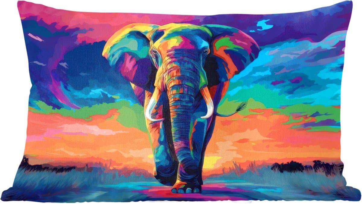 Sierkussens - Kussentjes Woonkamer - 50x30 cm - Olifant - Kleurrijk - Lucht - Abstract