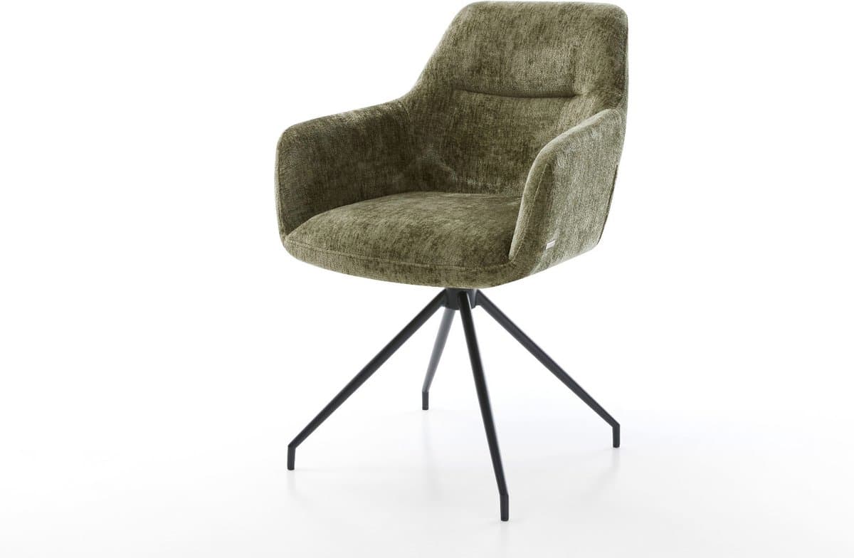 Eetkamerstoel Pejo-Flex kruisframe conisch zwart chenille olijfgroen 180° draaibaar pocketveer kern