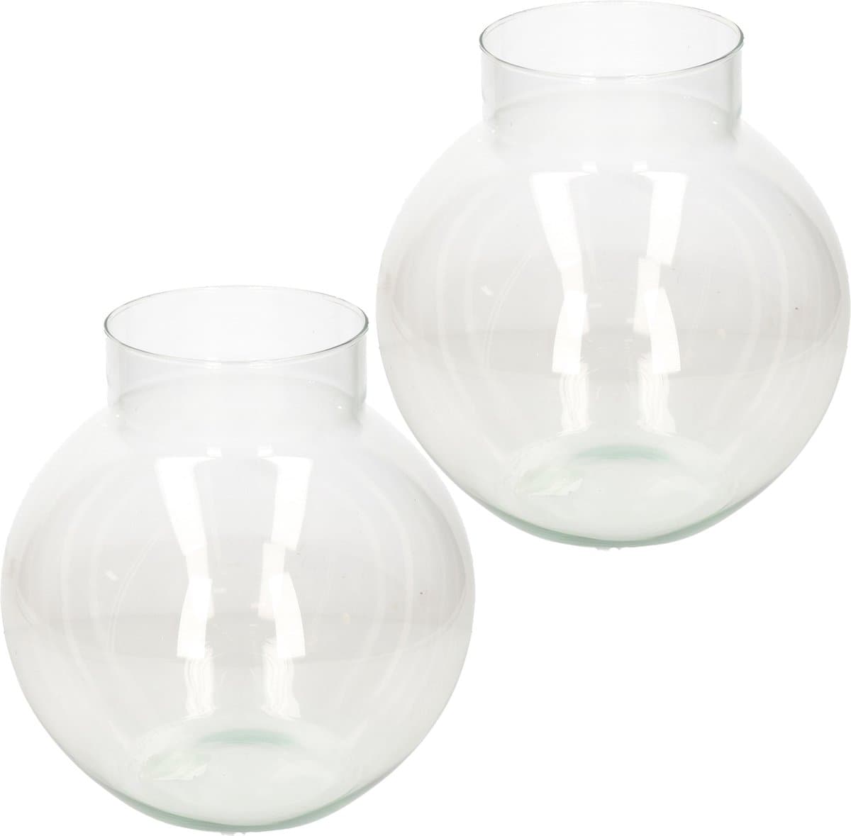 Hakbijl Glass Bloemenvaas/bolvaas - 2x stuks - glas - 23 x 23 cm - transparant - boeket vaas