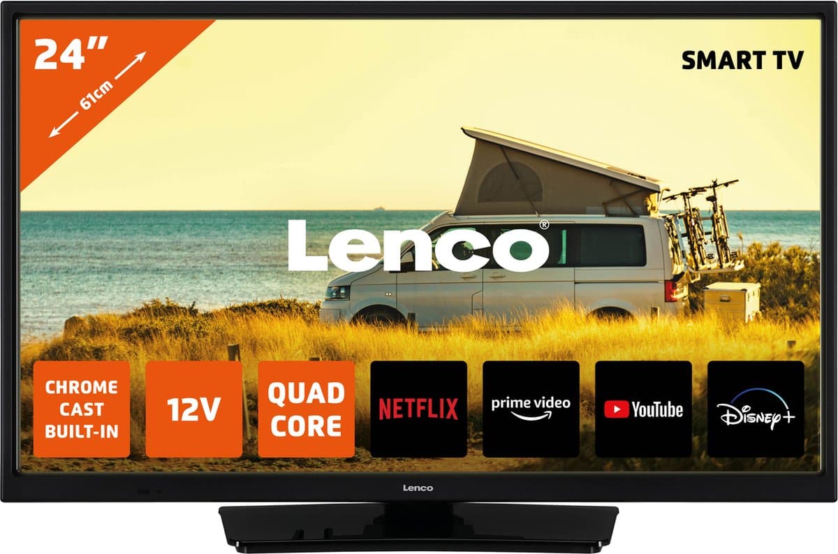 Lenco LED-2463BK (V2) - 24" Android Smart TV met 12V Auto Adapter - Zwart
