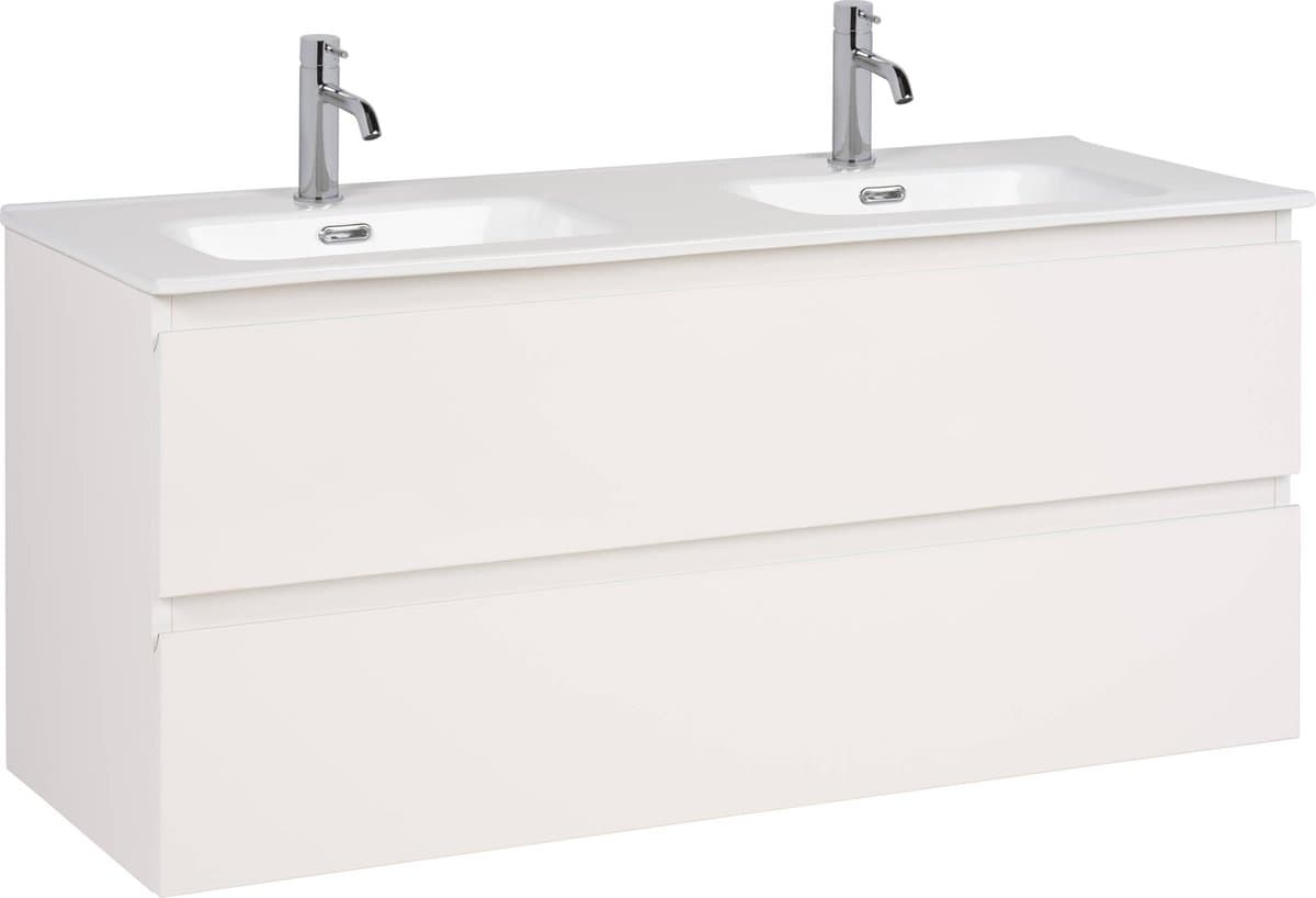 Saqu Arvid badmeubel incl. dubbele keramische wastafel 120x47x57cm glans wit