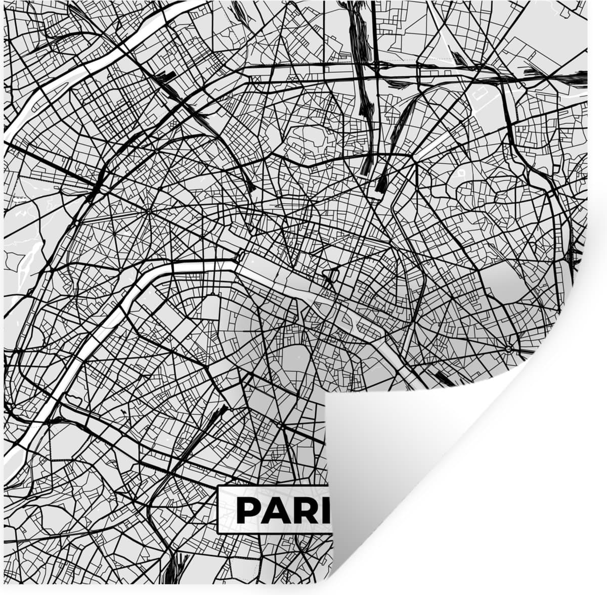 Muurstickers - Sticker Folie - Frankrijk - Plattegrond - Kaart - Parijs - Stadskaart - 30x30 cm - Plakfolie - Muurstickers Kinderkamer - Zelfklevend Behang - Zelfklevend behangpapier - Stickerfolie