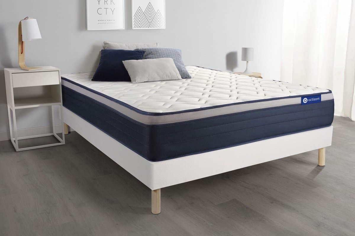 Complete boxspring met matras tweepersoons- Actisom Actilatex max wit - Latex en traagschuim - 120 x 210 cm