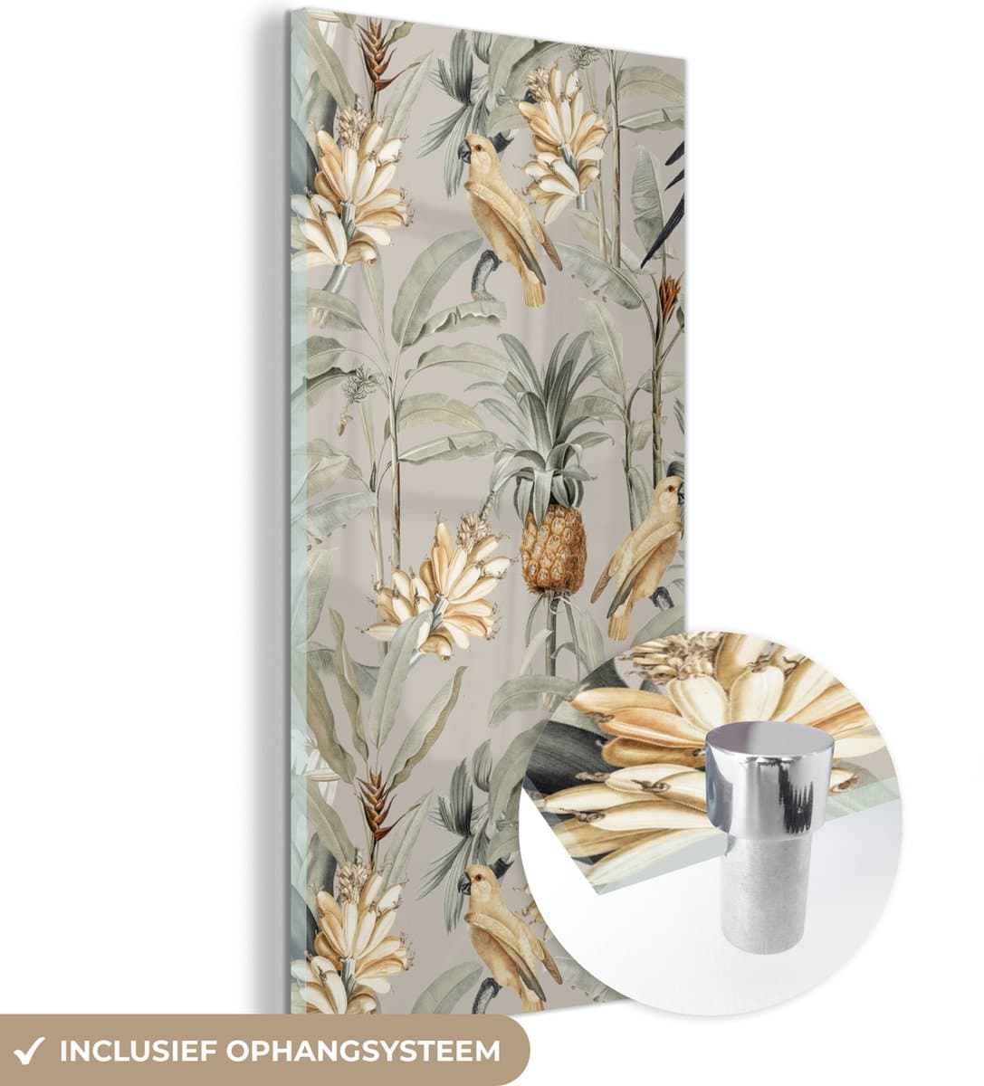 ® Glasschilderij 40x80 cm - Schilderij acrylglas - Bloem - Ananas - Vogel - Foto op glas - Muurdecoratie woonkamer - Wanddecoratie slaapkamer - Schilderijen