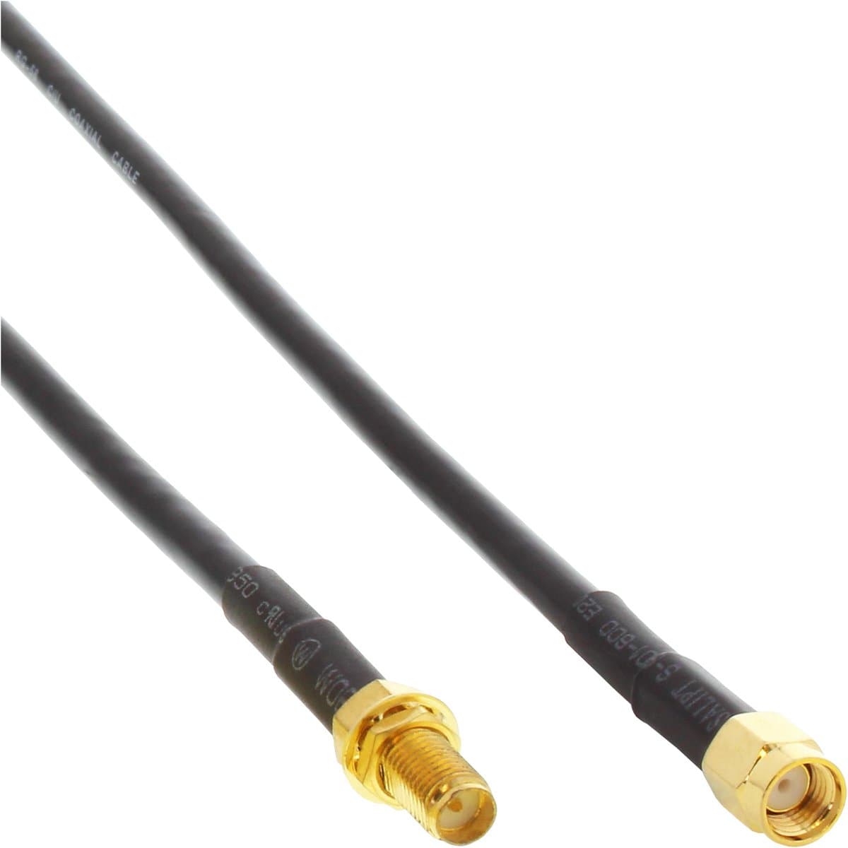 RP-SMA (m) - RP-SMA (v) verlengkabel - RG58 - 50 Ohm / zwart - 5 meter