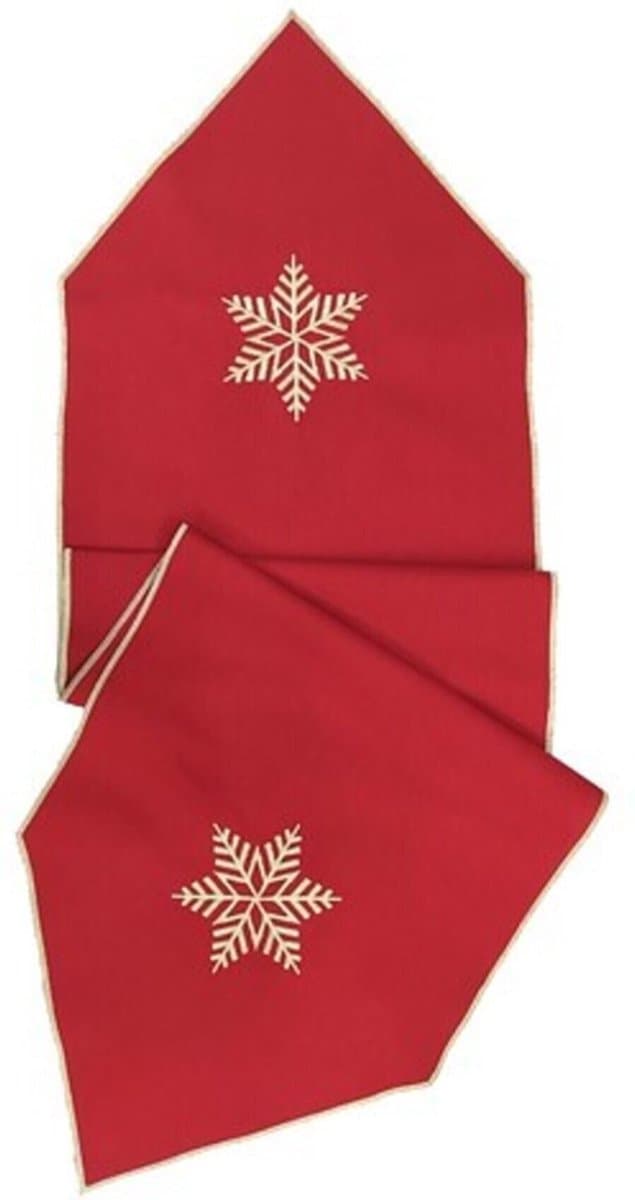 Kerst diner tafelloper - Kerst tafel decoratie - Tafelloper rood - Kerstdiner tafelloper - Tafellopers textiel - Tafelloper goud - Borduren tafelloper - Geborduurd met goud rood tafelloper - Decoratieve tafelloper - Tafelloper vuilafstotend
