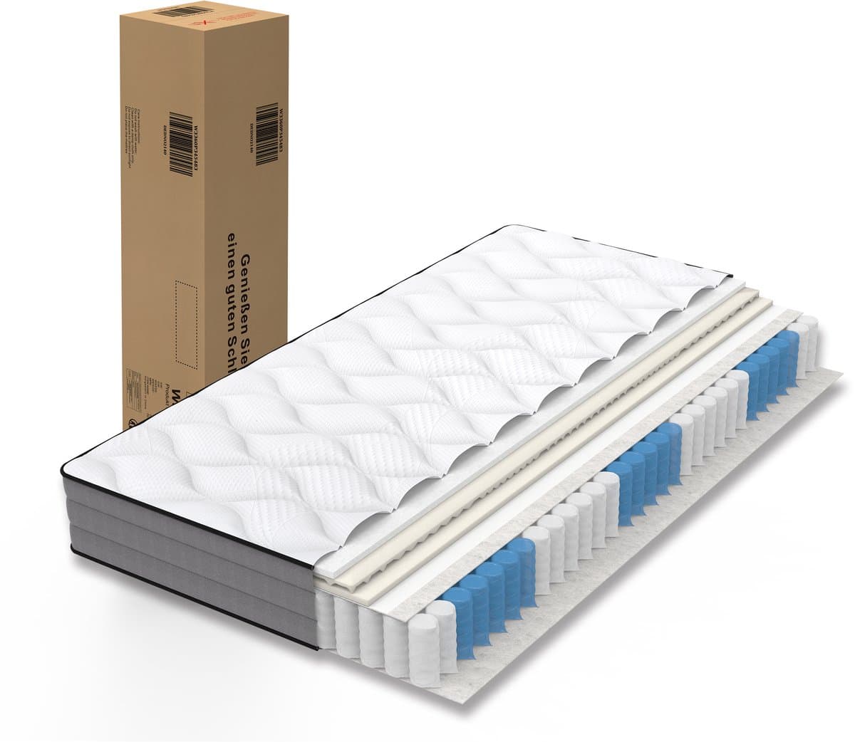 Pocketveringmatras 90x200 - Matras 90x200 H3 - 7 Zone Pocketvering - Traagschuim - Slaapkamer - Wit/Grijs