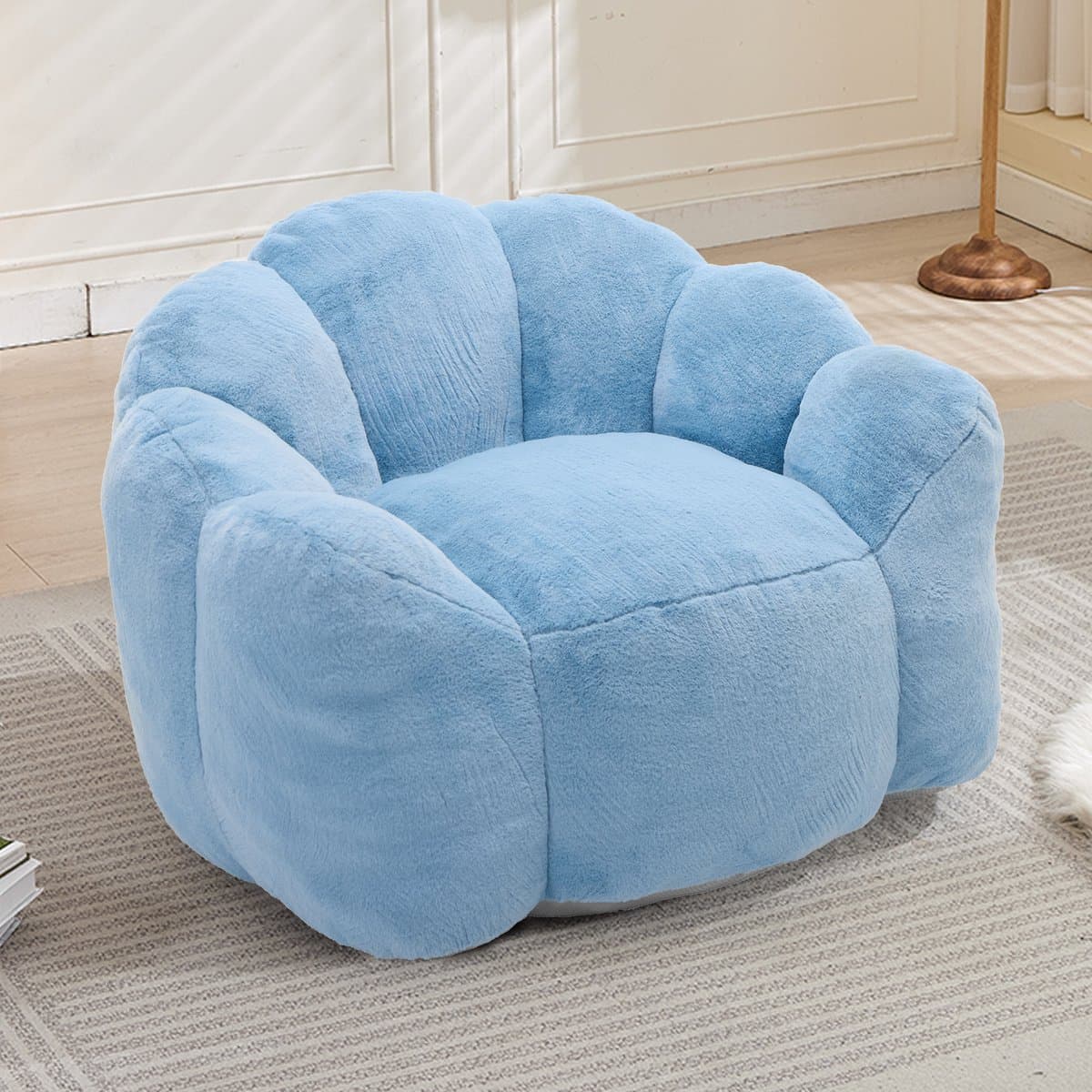 REDOM - Zitzak loungestoel - Lotusvorm - Rugleuning en armleuningen - Schuimvulling - Pluche - Blauw - 101 x 111 x 68 cm