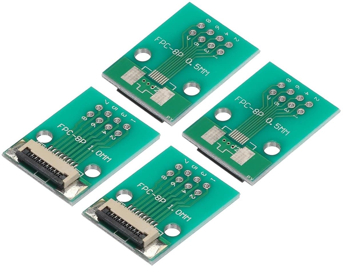FPC FFC PCB Converter Plate 8P 1mm Insert Side 0.5mm Back to DIP 2.5mm voor LCD, 3D Printer en Laptop - Set van 4 Stuks voor Betrouwbare Verbindingen