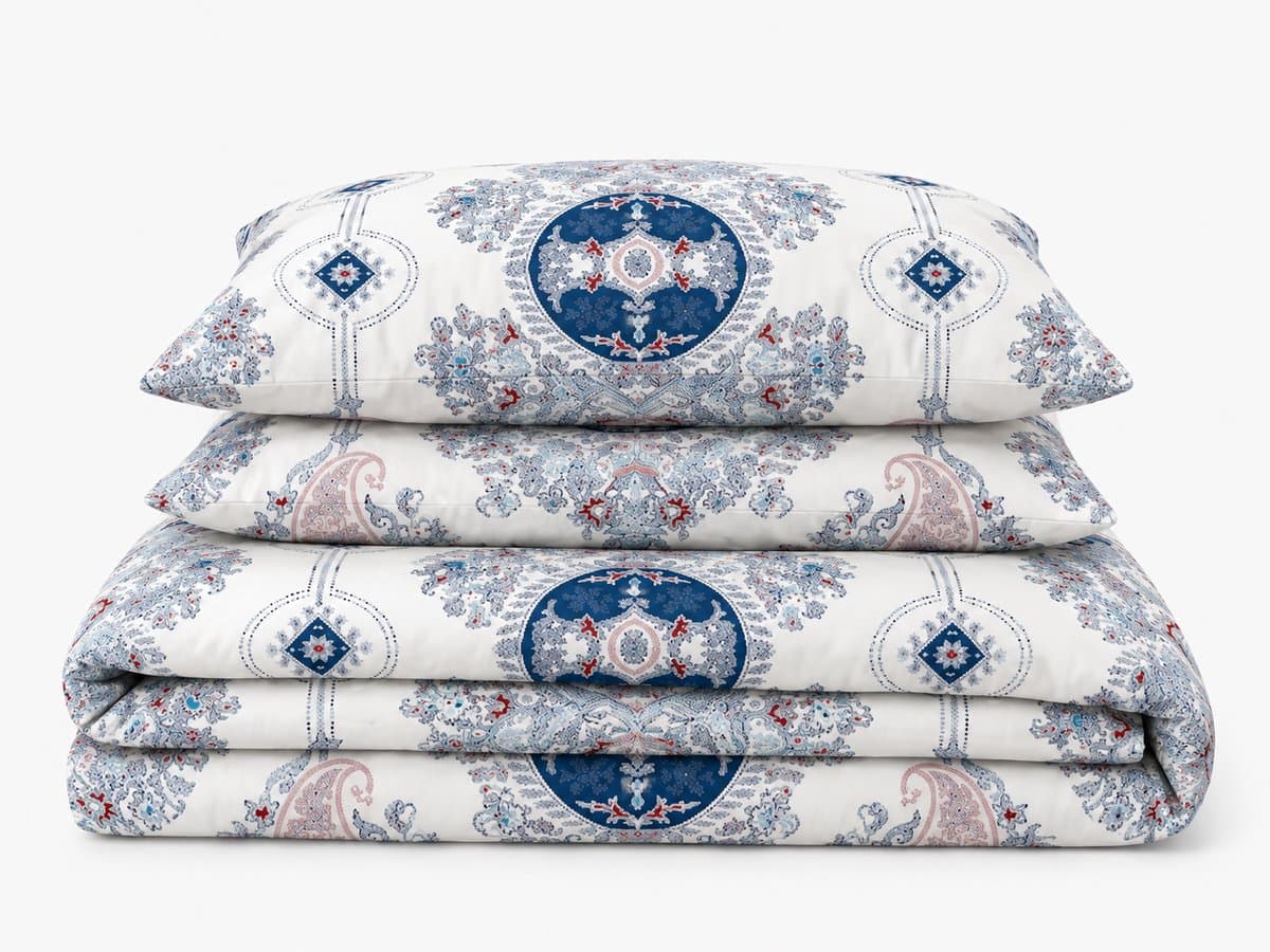 LALIVA Azura Tweepersoons Dekbedovertrekset – 200 x 220 cm – Paisley Ornament – Wit/Blauw – 100% Katoen – 2 Kussenslopen