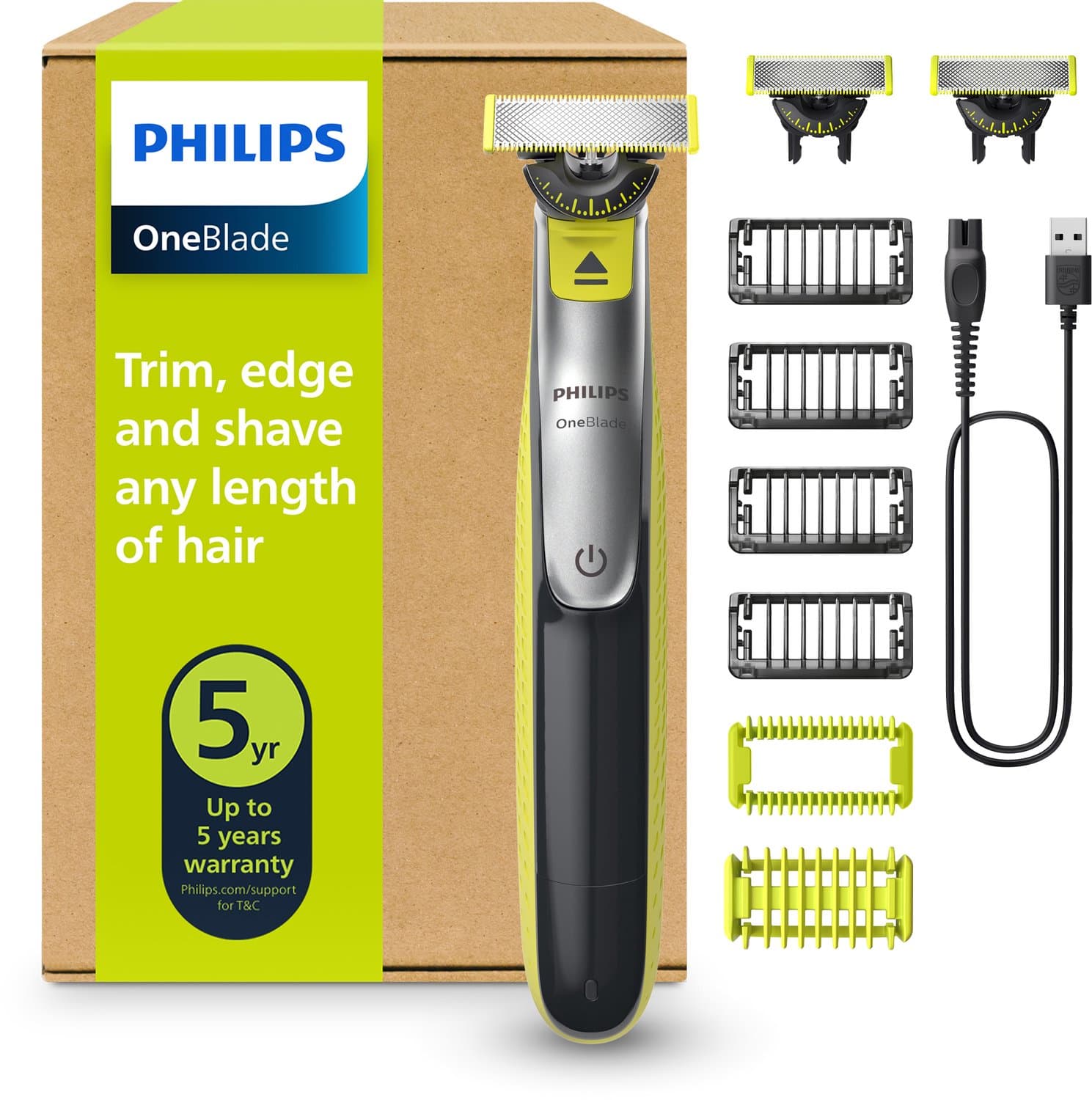 Philips OneBlade 360 Face & Body Elektrische Baardtrimmer - Scheerapparaat - Body Groomer - 3x 360 mesjes, 4x Stoppelkam - 1x Body Kit- QP2834/31