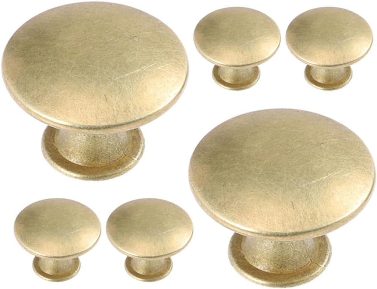 Ladeknoppen, goud, voor keukenkasten en ladekast, 6 stuks, ronde kastgreep met platte kop, eenvoudige montage en robuust design