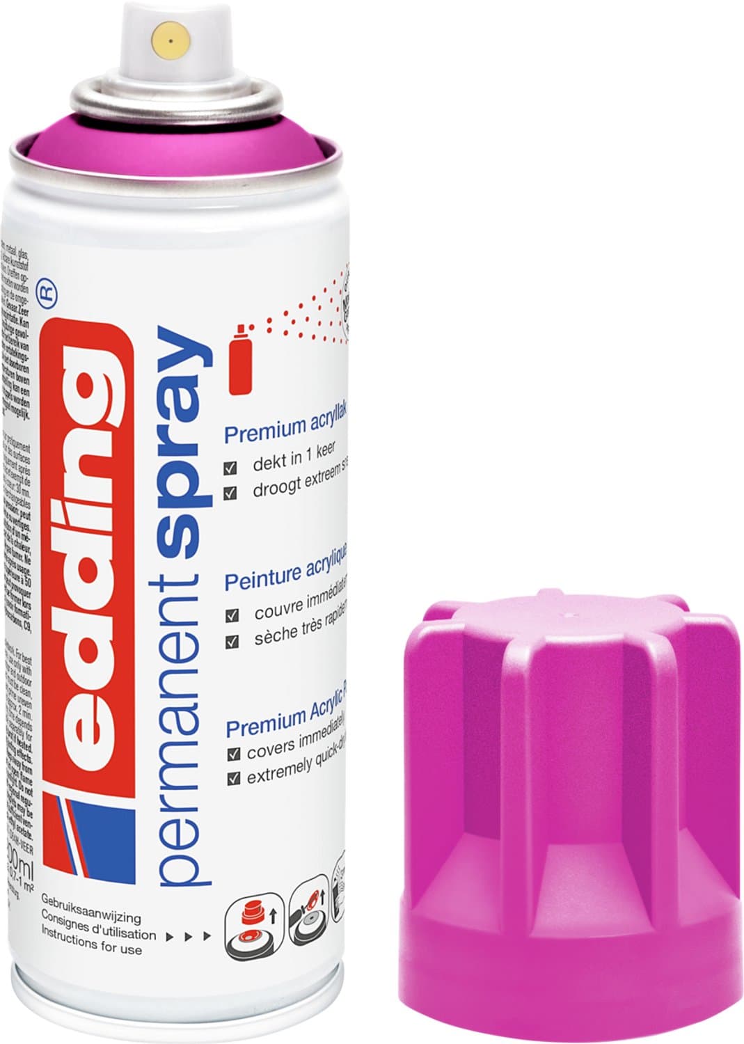edding 5200 spuitverf in spuitbus - telemagenta mat - 1 stuk - 200 ml verf - direct dekkend – 0,7-1 m2 oppervlak - acrylverf voor het lakken en versieren van glas, metaal, hout, keramiek, kunststof, canvas - permanent spray, verfspray
