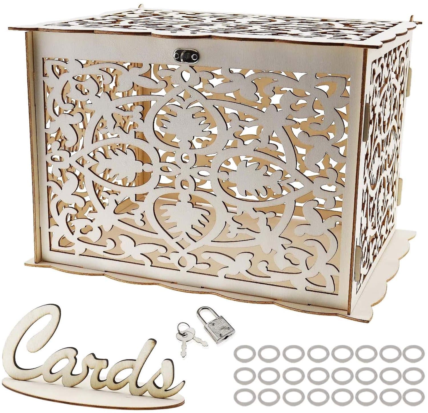 Geschenkdoos Houten - Lichtgewicht en Duurzaam - Bruidsdoos - Verjaardagsdecoratie - 32x24x22cm - Met Rubberen Ringen - Kaartdoos