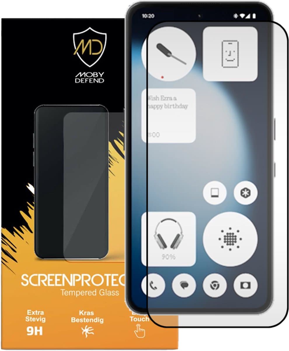 MobyDefend Screenprotector - Geschikt voor Nothing Phone (3a) Lite - Screensaver Met Zwarte Randen - Gehard Glas