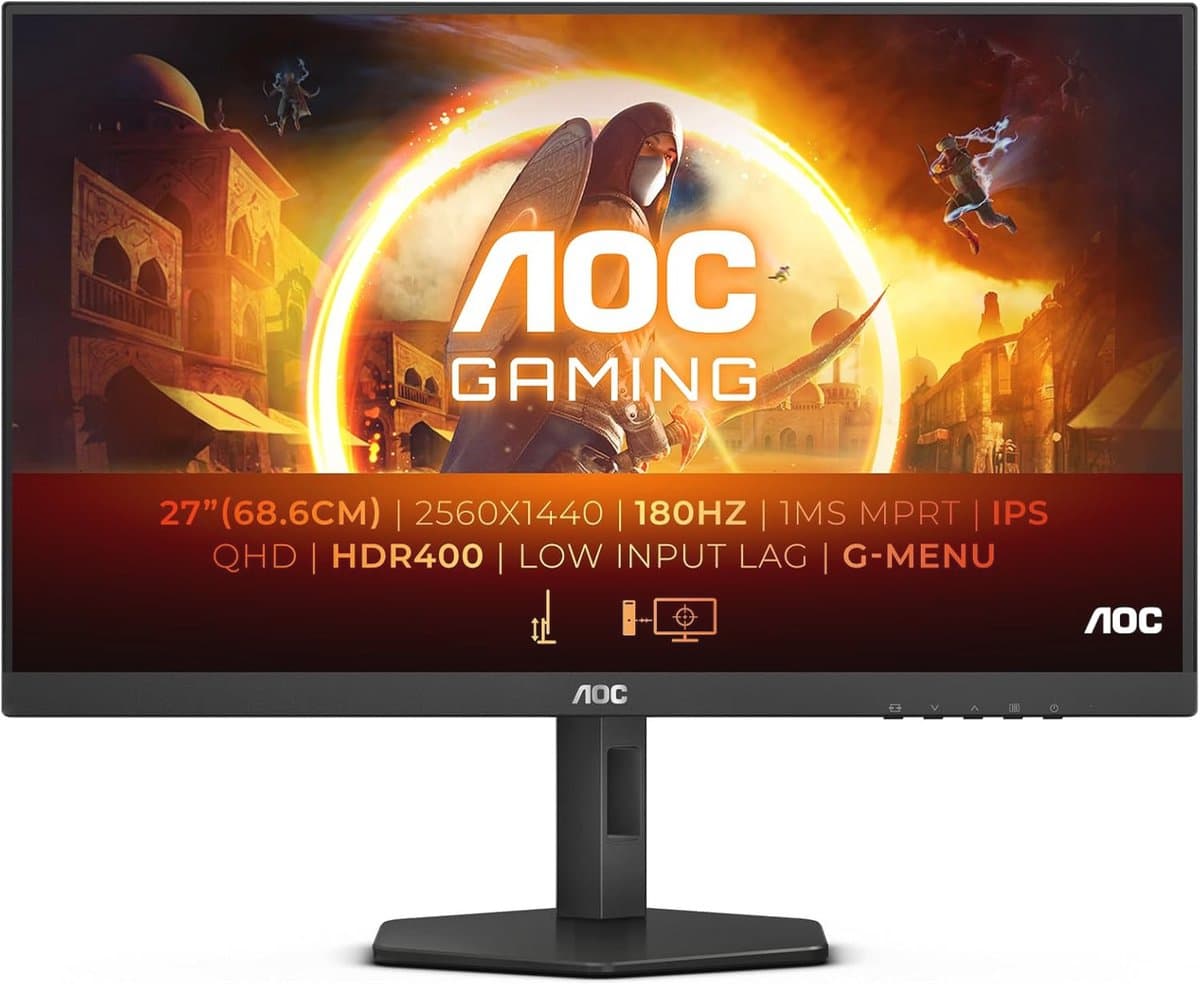 27 inch QHD Gaming Monitor - 180 Hz, 1 ms, FreeSync en G-Sync Compatibel, HDR400, HDMI 2.0, DisplayPort 1.4