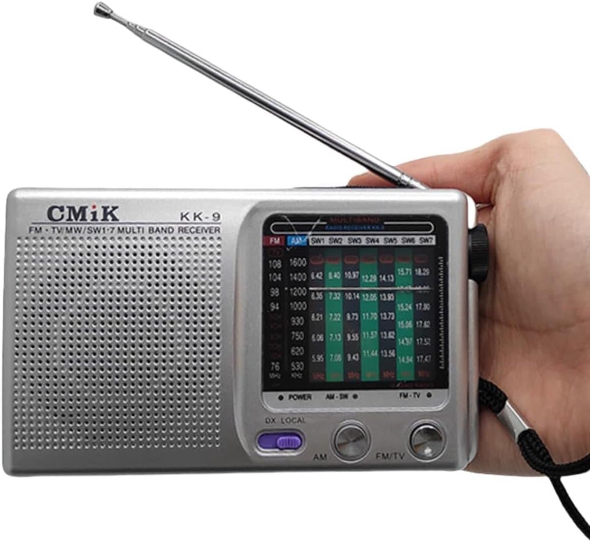 Draagbare 9-bands FM/AM/SW transistorradio met sterke luidspreker en tas