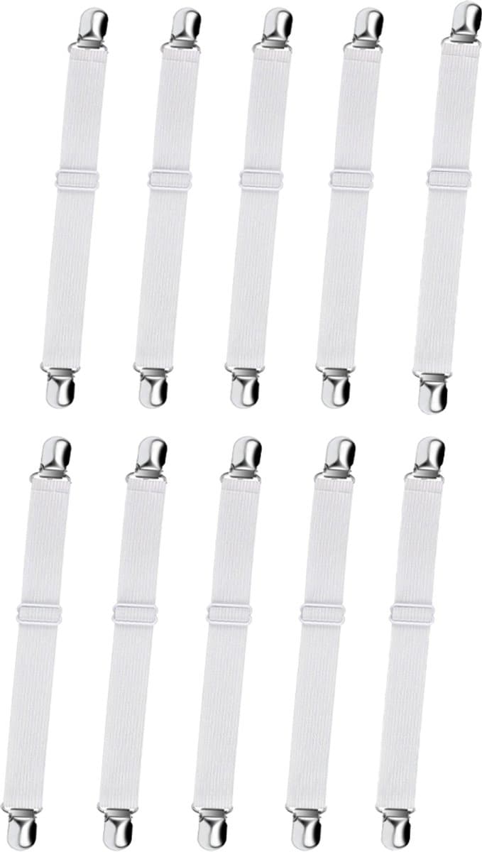 OUYLAF Lakenspanners - Bedbretels - Dekbedclips - Dekbed klemmen - dekbed laken aanspanner clips - Overtrekspanners - Stevige klemmen - Verstelbaar - 10 stuks - wit