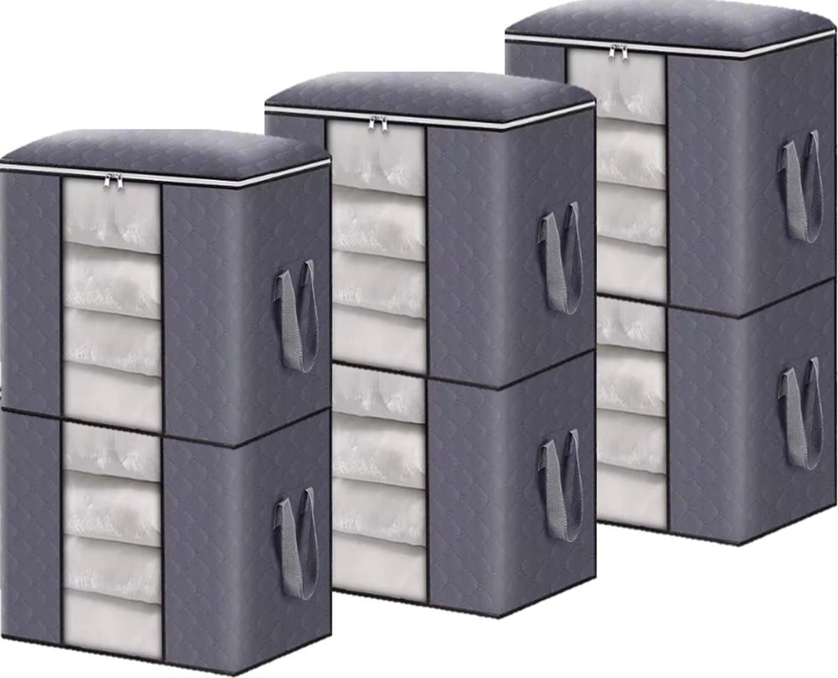 MeubelsvanJoep 6 stuks grote opbergdozen 65 liter, opbergdoos met deksel, versterkte handgreep, kleding, opbergtas, kledingdoos, verhuisdozen voor kleding, jurken, beddengoed, grijs
