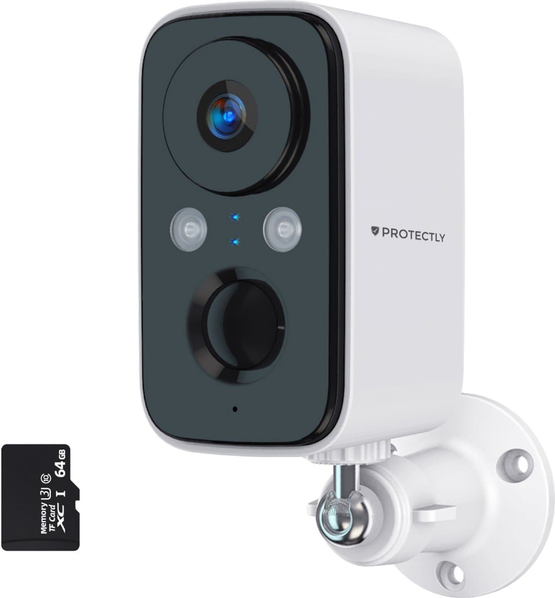 Protectly® Beveiligingscamera Draadloos Buiten – 2K HD 3MP - 64GB SD - Bewakingscamera Voor Buiten - Buitencamera - Buiten Camera Met Nachtzicht - Security Camera - Oplaadbaar - Met WiFi en APP Zonnepaneel Optioneel - Wit