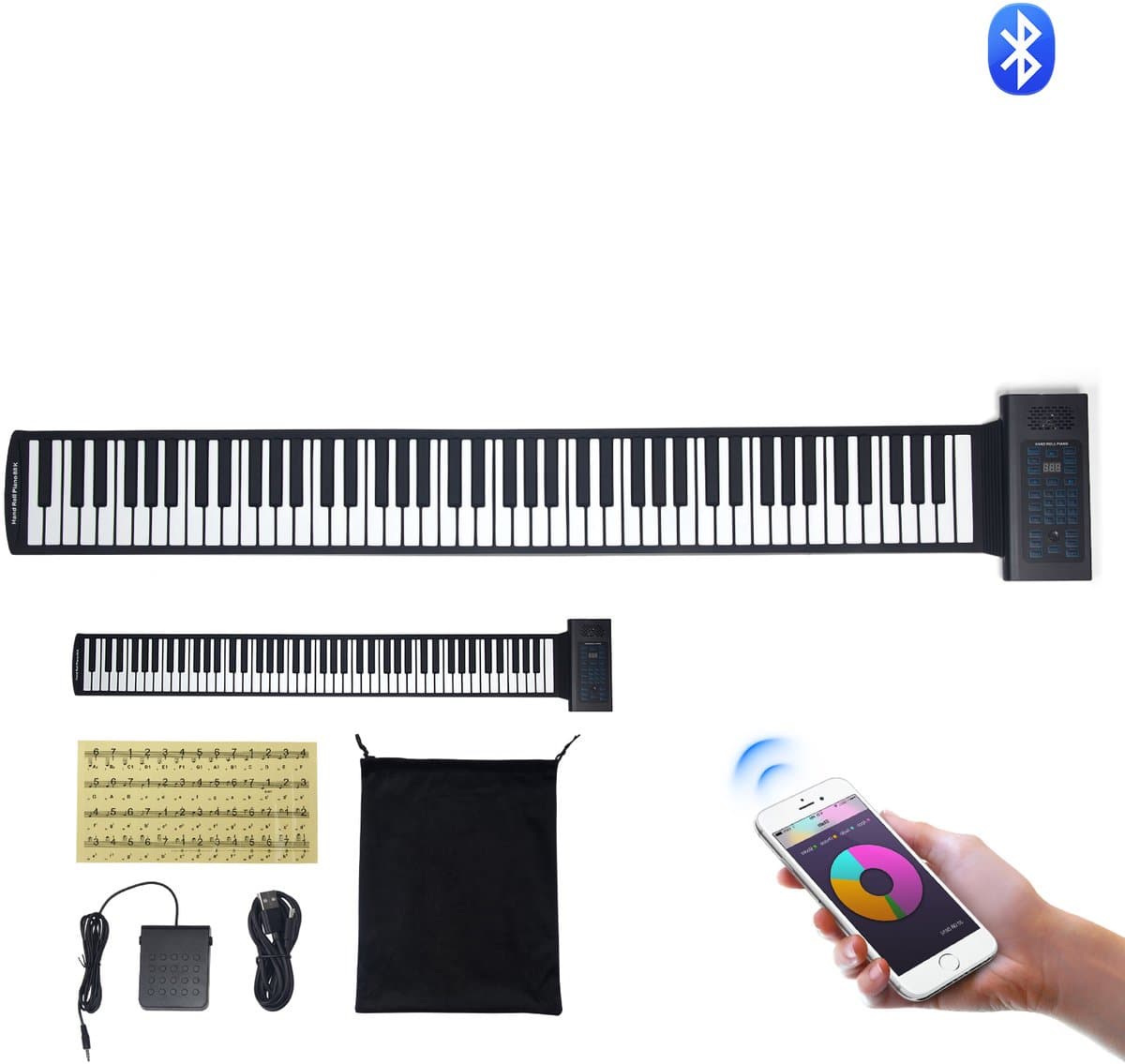 Rolpiano, 88 Toetsen - 128 Ritmes En Klanken - Draagbaar Digitaal Piano Met Oplaadbare Accu - Inclusief Speaker