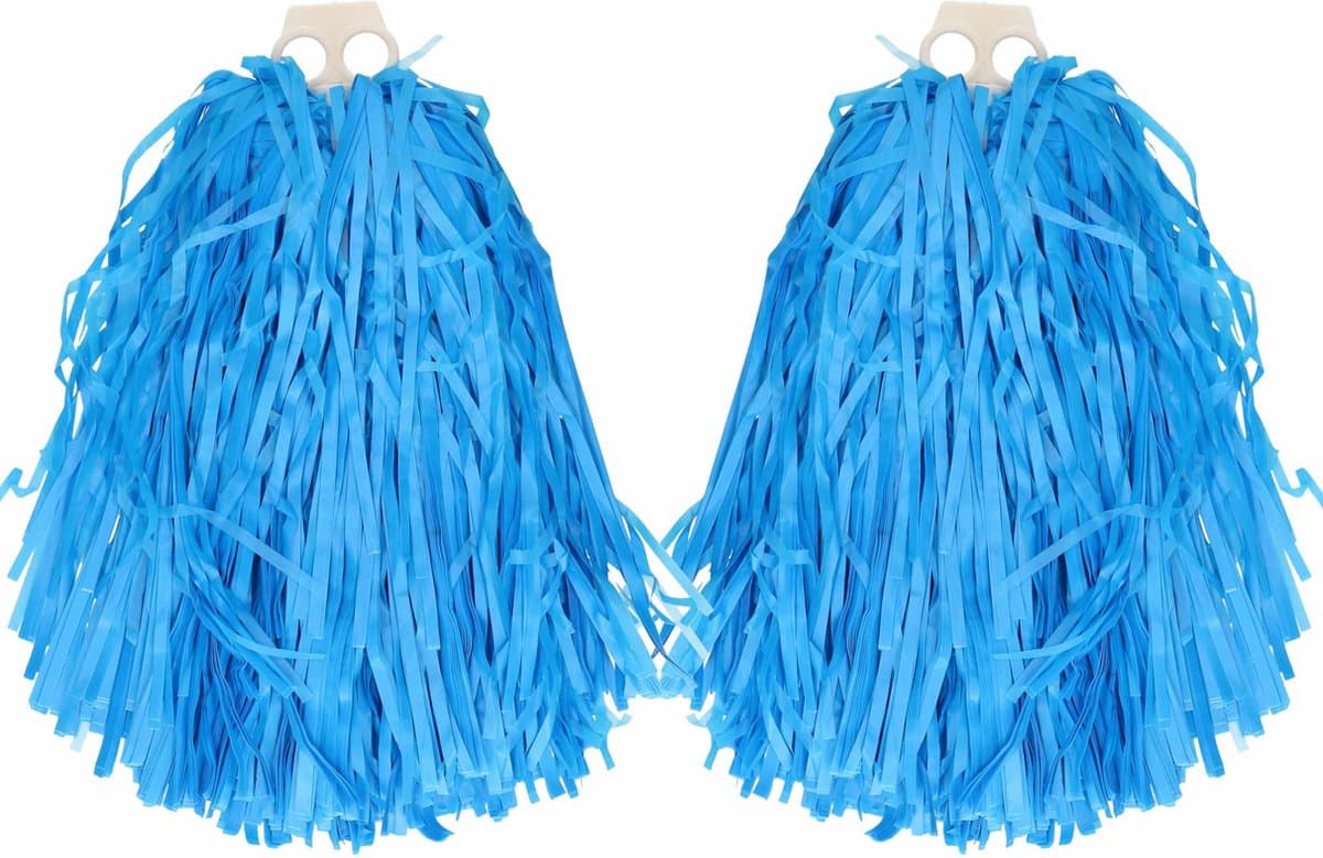 Cheerballs/pompoms - 6x - blauw - met franjes en ring handgreep - 28 cm