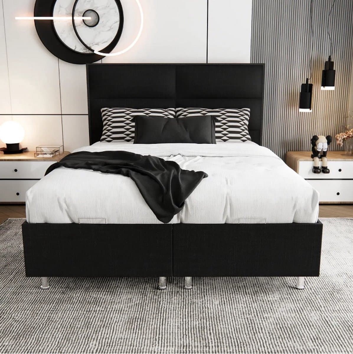 Nessa® - Opbergruimte Boxspring Block - 160x200 - Zwart - Inclusief Orthopedisch Pocketvering Matras - 500m2 veren