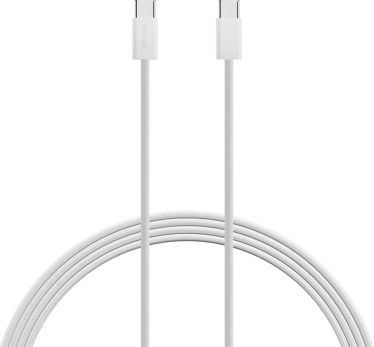 XLayer - Fijngeweven USB-C naar USB-C Kabel - Snel Opladen - Nylon - 2m - Wit