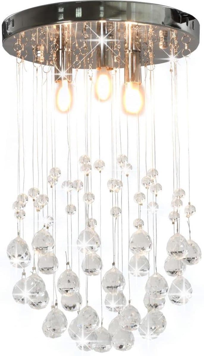 vidaXL Plafondlamp met kristallen kralen - Rond, 25 cm, Zilver