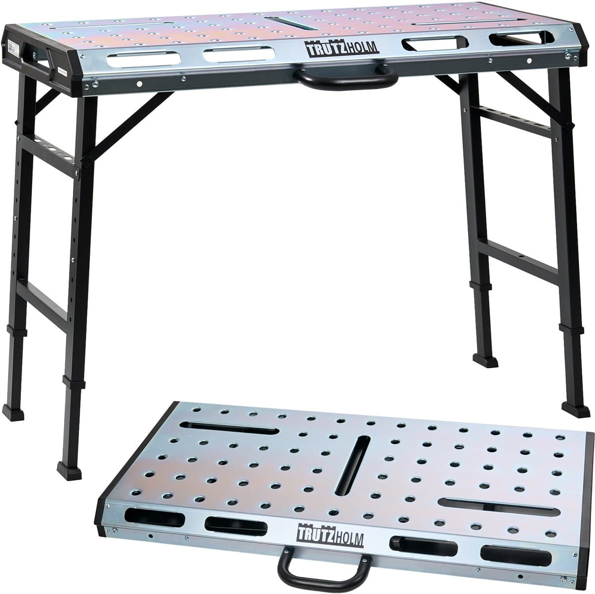 TRUTZHOLM - Opklapbare lastafel - 450 kg - In hoogte verstelbaar - Perforatierooster - Werkbank - Robuust - Voor garage & montage