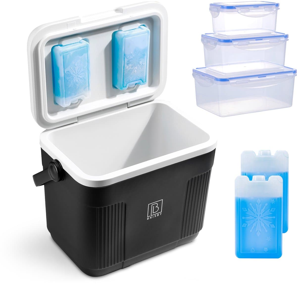 Brisby Grote Koelbox 22 Liter – Zwart – Tot 40 uur isolatie – 4 koelelementen vergrendeld in deksel – Ideaal voor camping en dagje uit – Frigobox
