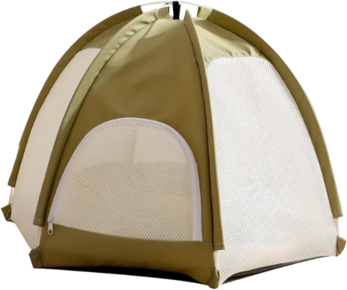 Kattentent Buiten - Opvouwbaar Gaas Bed - Veilige Rustplek - Ademend Gaasdoek - 55x55x45 cm - Groen