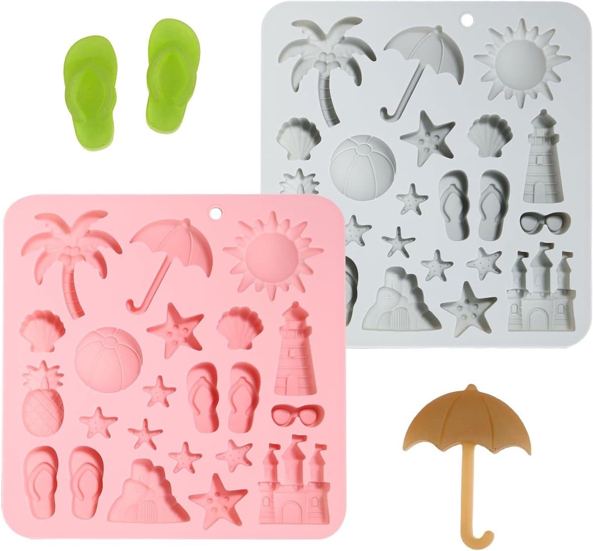 2 Stuks Zomer Strand Thema Siliconen Mallen voor Chocolade en Snoep, Tropische Mold voor Kokosnoot, Schelp en Ananas Vorm voor Feestelijke Chocolade Creaties