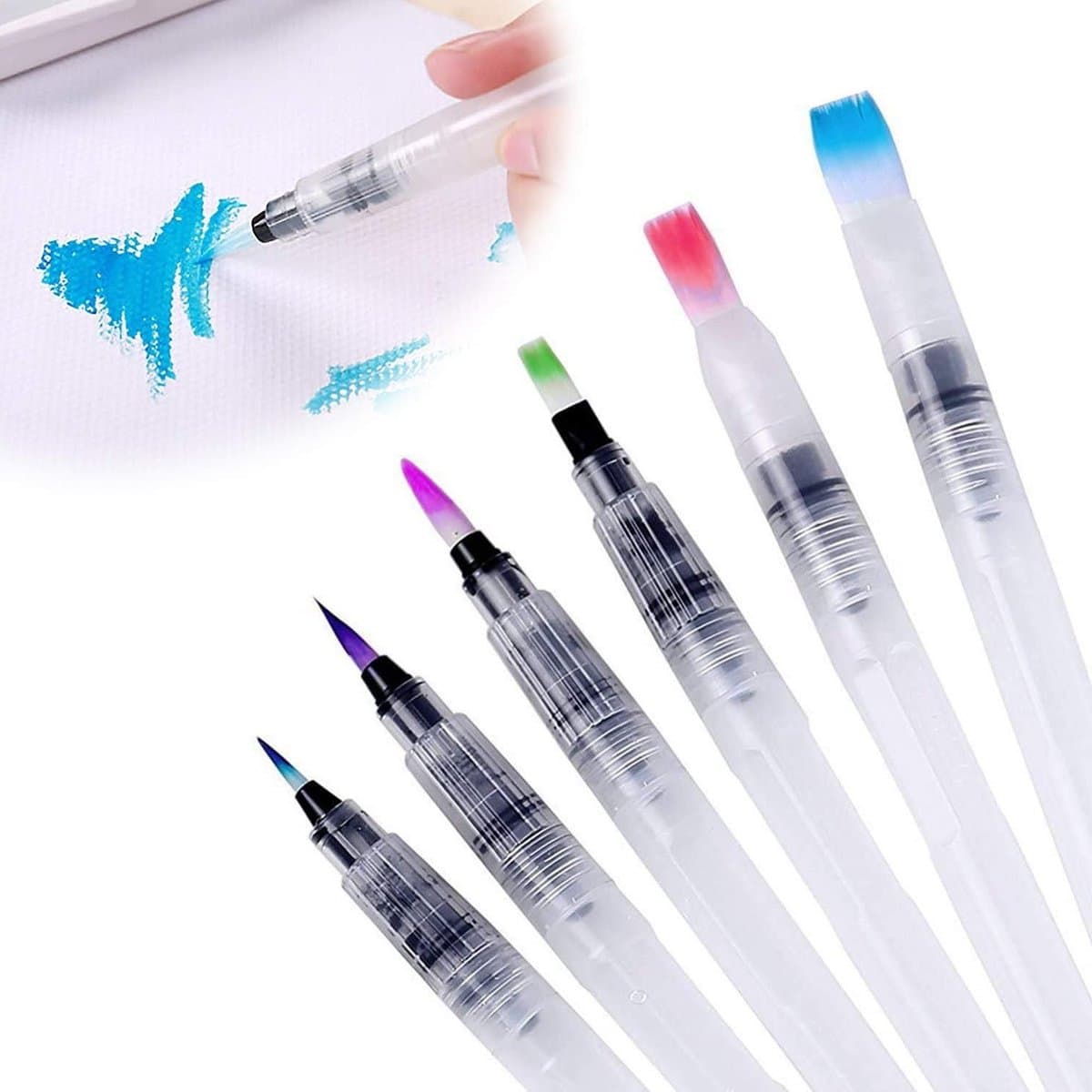 Professionele Waterverf Pens met Diverse Dikte, Water Brush Set met Tank voor Schilderen en Letteren, 6 Stuks voor Creatieve Projecten