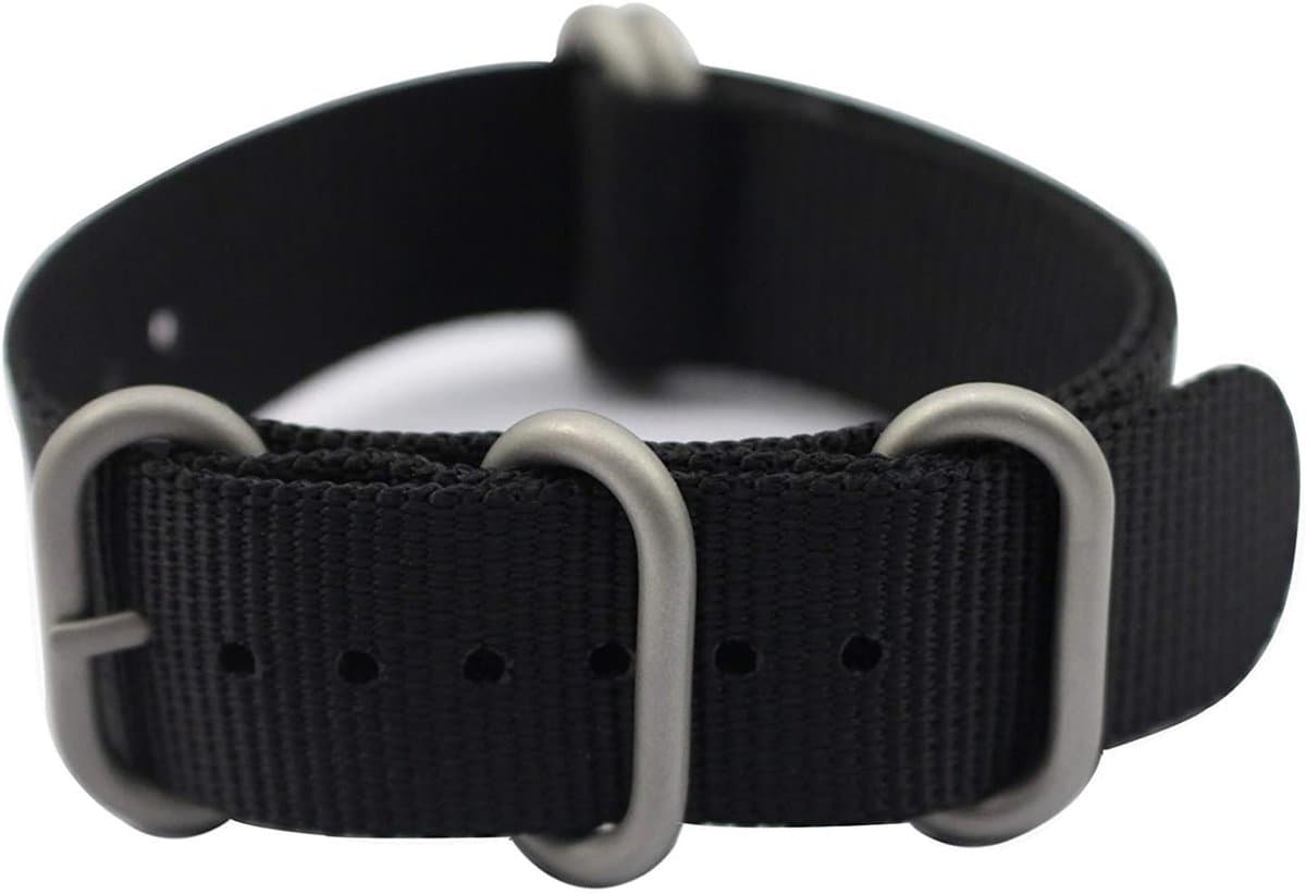 Zwarte 18mm NATO Horlogeband met Stevige Gesp voor Diverse Smartwatches en Traditionele Horloges, Duurzaam Nylon, Geschikt voor Sport en Dagelijks Gebruik