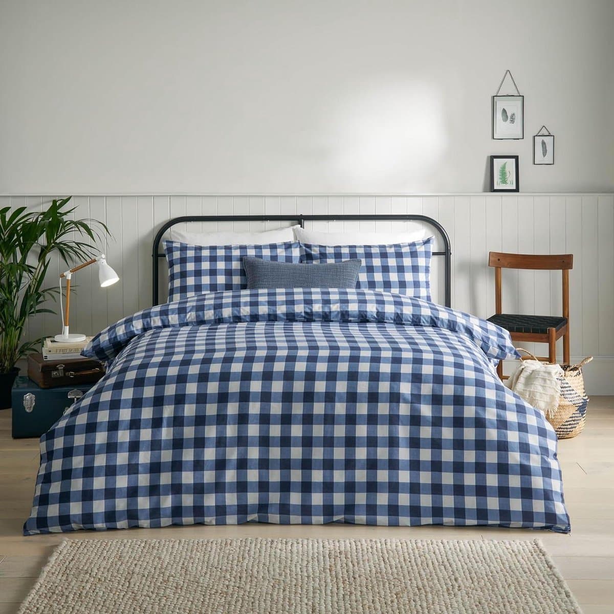 Dekbedovertrek - Dekbedhoes Kussensloop - Slaapkamer Decoratie - Klassieke Ruitprint - Tweepersoons - Navy Blauw