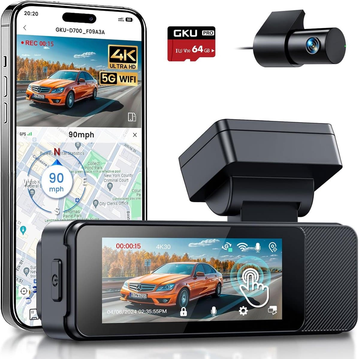 Auto Camera - Rijrecorder - Veilige Rit - 4K Voor Achter - 318 Inch Touch - Zwart