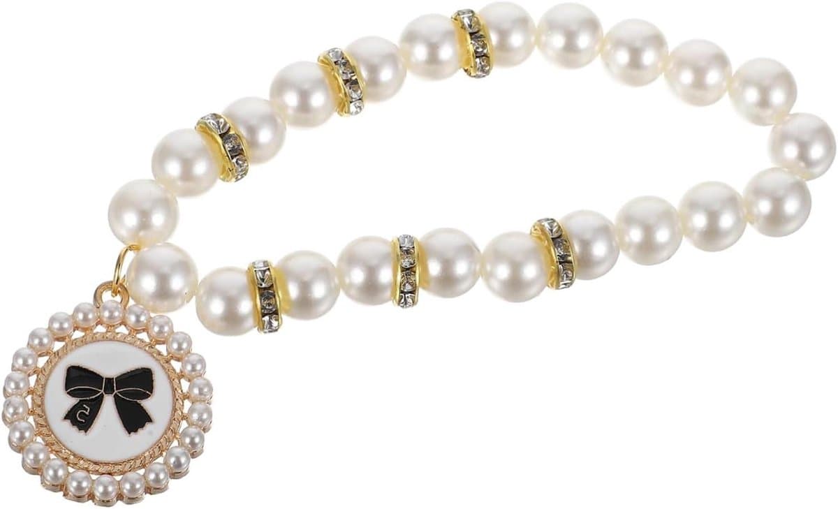 Huisdier Parelketting - Honden Halsband - Decoratieve Versiering - Tijdloze Elegantie - 10.50 x 7.50 x 0.80 cm - Wit