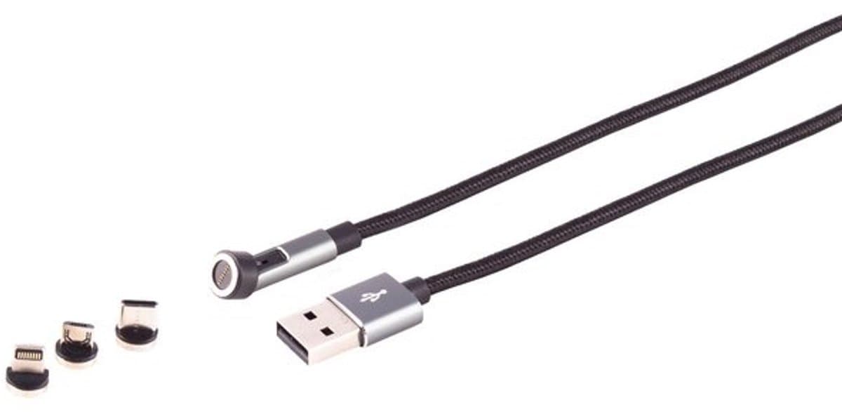 USB-A Magnetkabel, 3in1, 540°, 7-Pin, schwarz, 2,0m