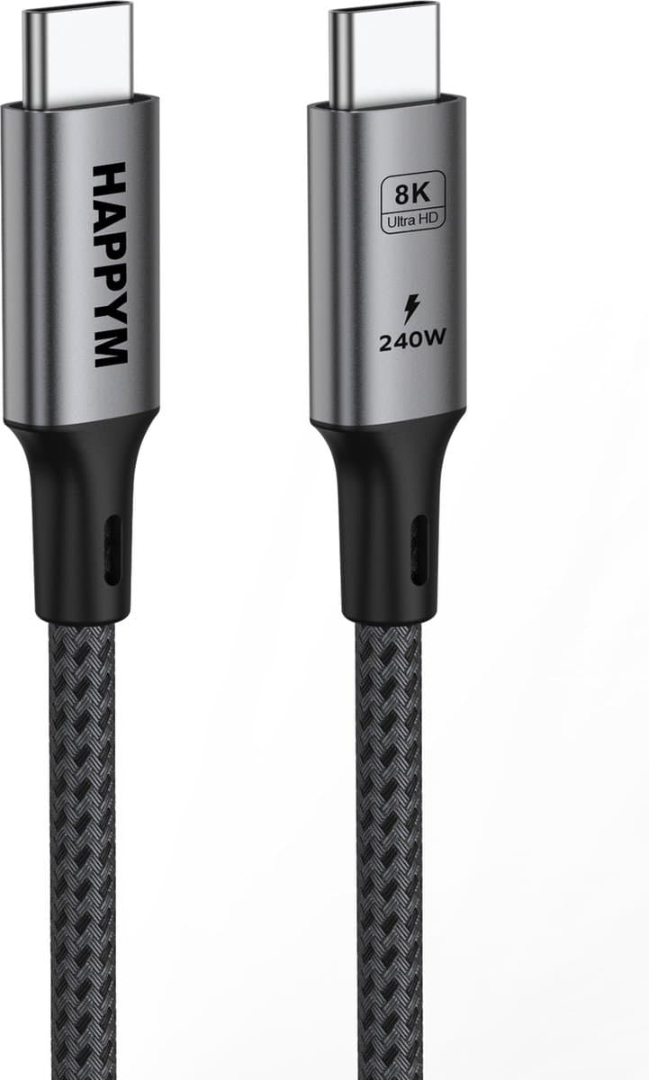 USB C 40gbps 4.0 Kabel 2 Meter – 240W PD Snelladen – Nylon Gevlochten voor Laptop en Smartphone