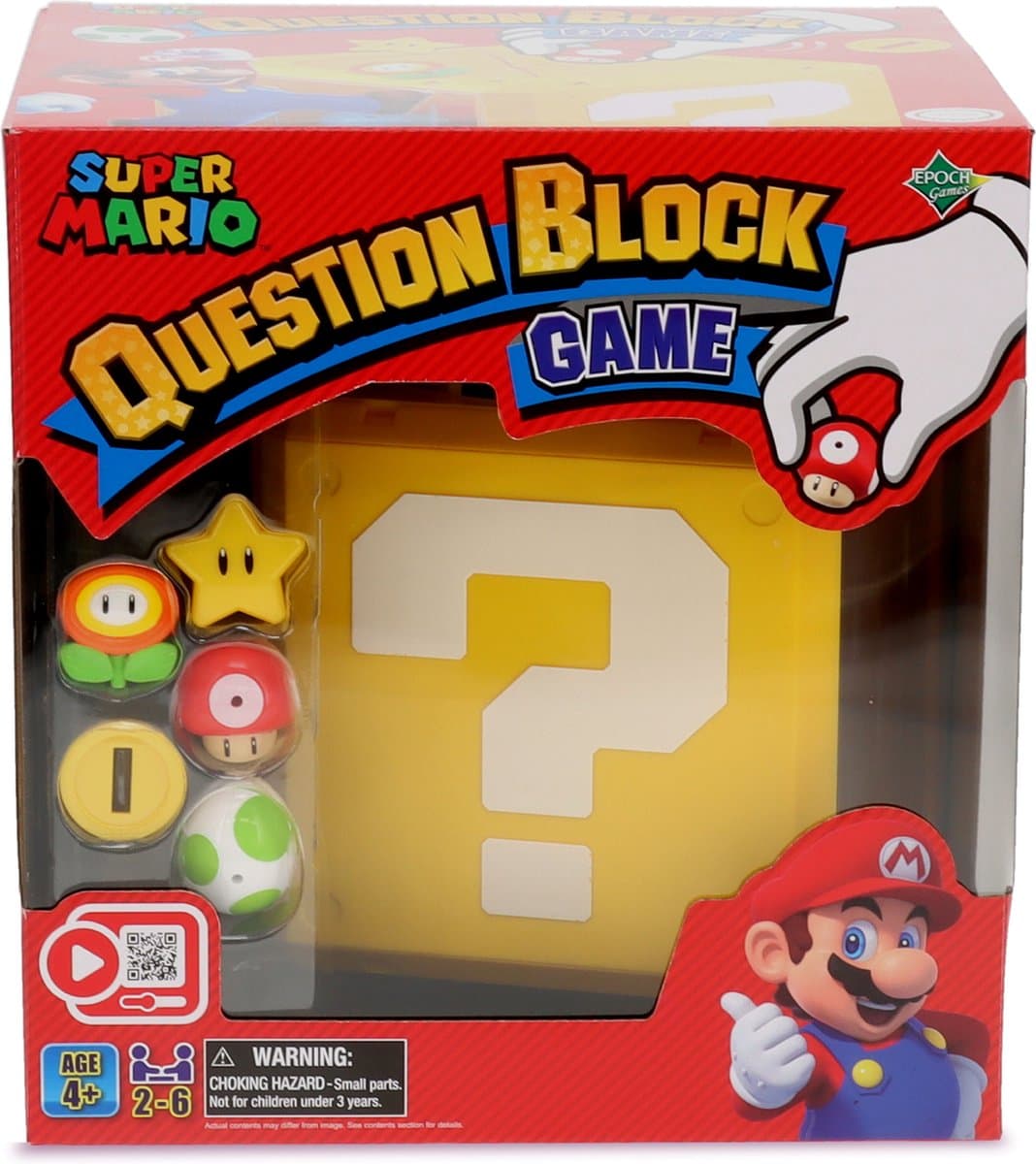 Super Mario Question Block Game- familie spel 2-6 spelers - vanaf 4 jaar- scan de QR code en zie hoe t werkt