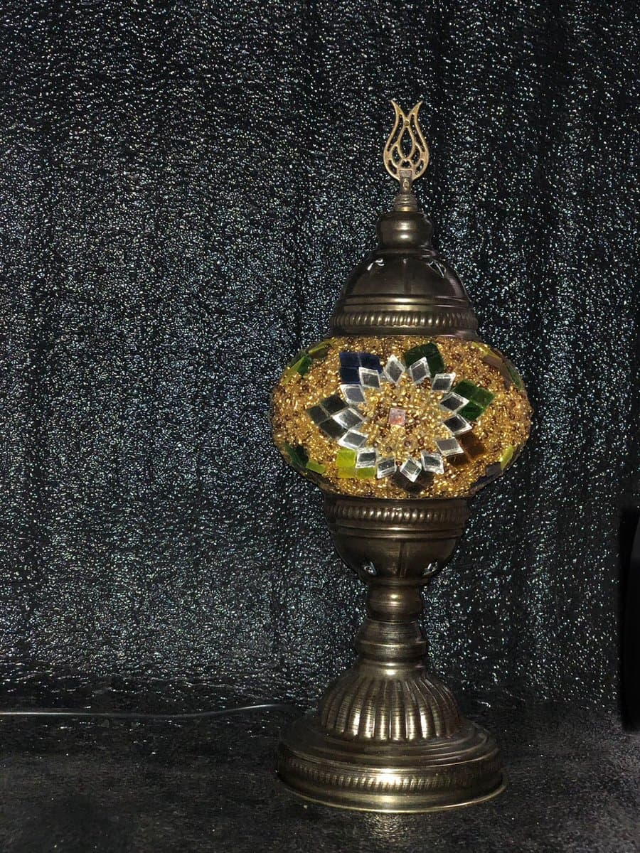 Handgemaakte Turkse sfeerlamp goud met gekleurde Mozaïek nachtlamp Oosterse Sprookjes tafellamp