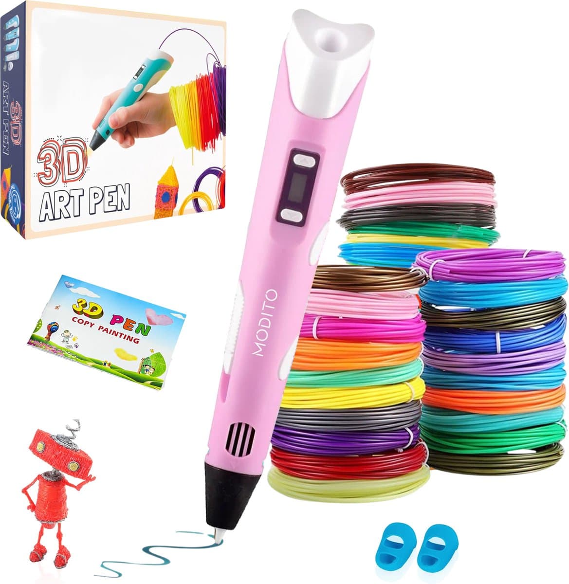 Modito 3D Pen Starterspakket - Inclusief 116 meter Filament in 16 Kleuren - Gratis Tekenboek & Lange Laadkabel - Geschikt voor ABS & PLA Filament - Roze