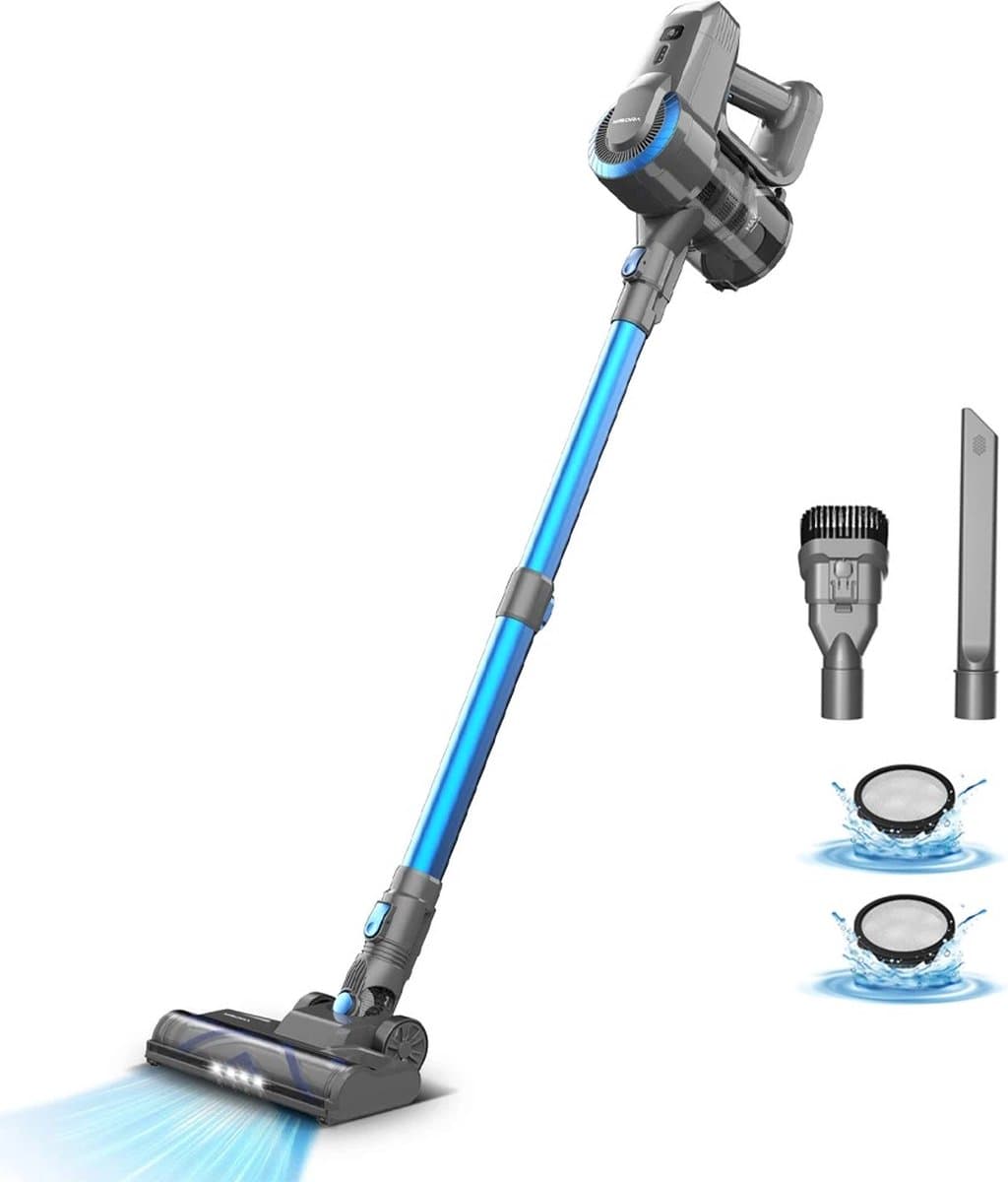 Yisora - Draadloze Steelstofzuiger - 6 in 1 Stofzuiger zonder zak - Handstofzuiger met steel - Draadloos - 3 verschillende opzetstukken - 175W - Blauw - 20Kpa - Ultra licht