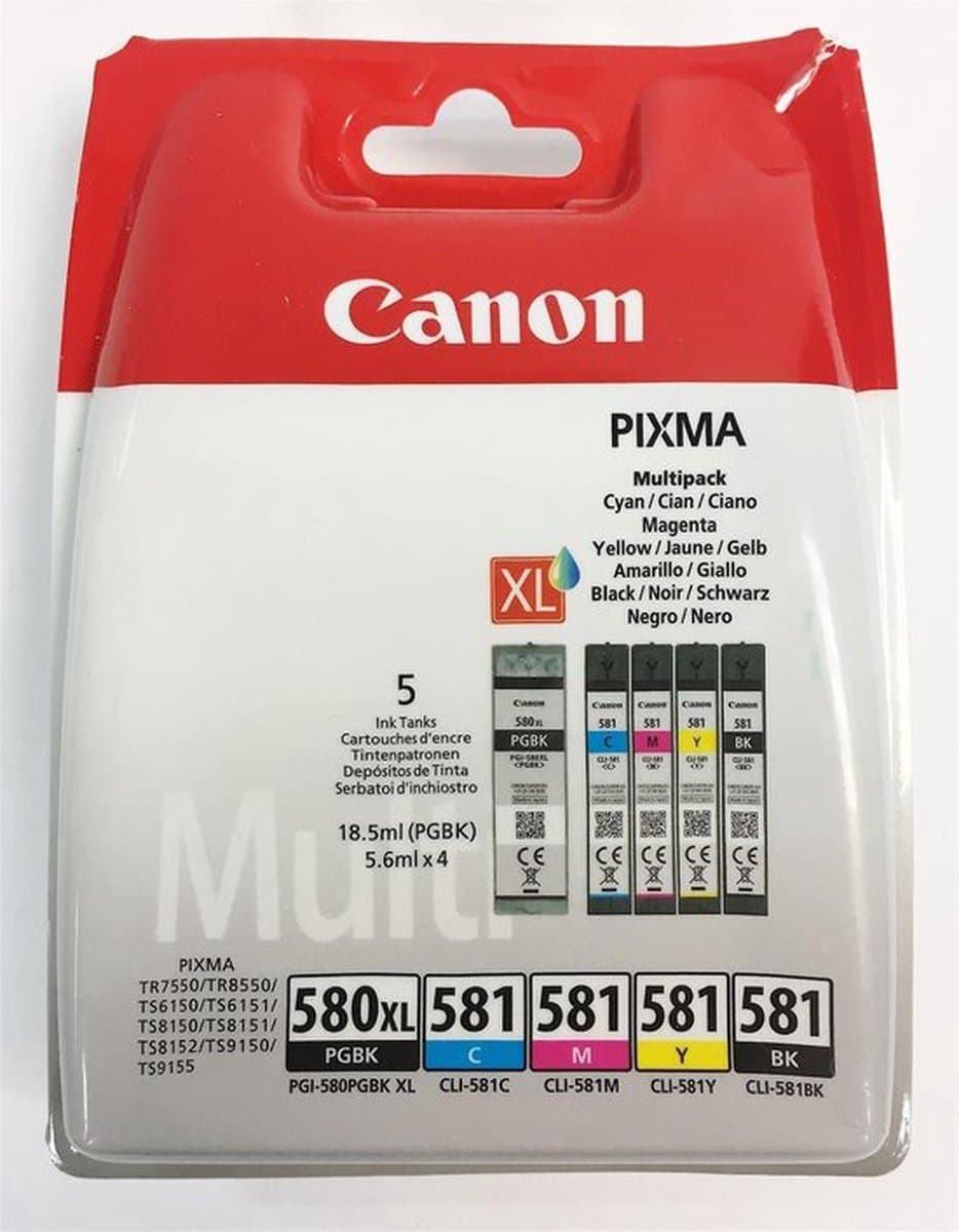 Canon 2024C006 inktcartridge, 5 stuks, origineel, zwart, cyaan, magenta, geel